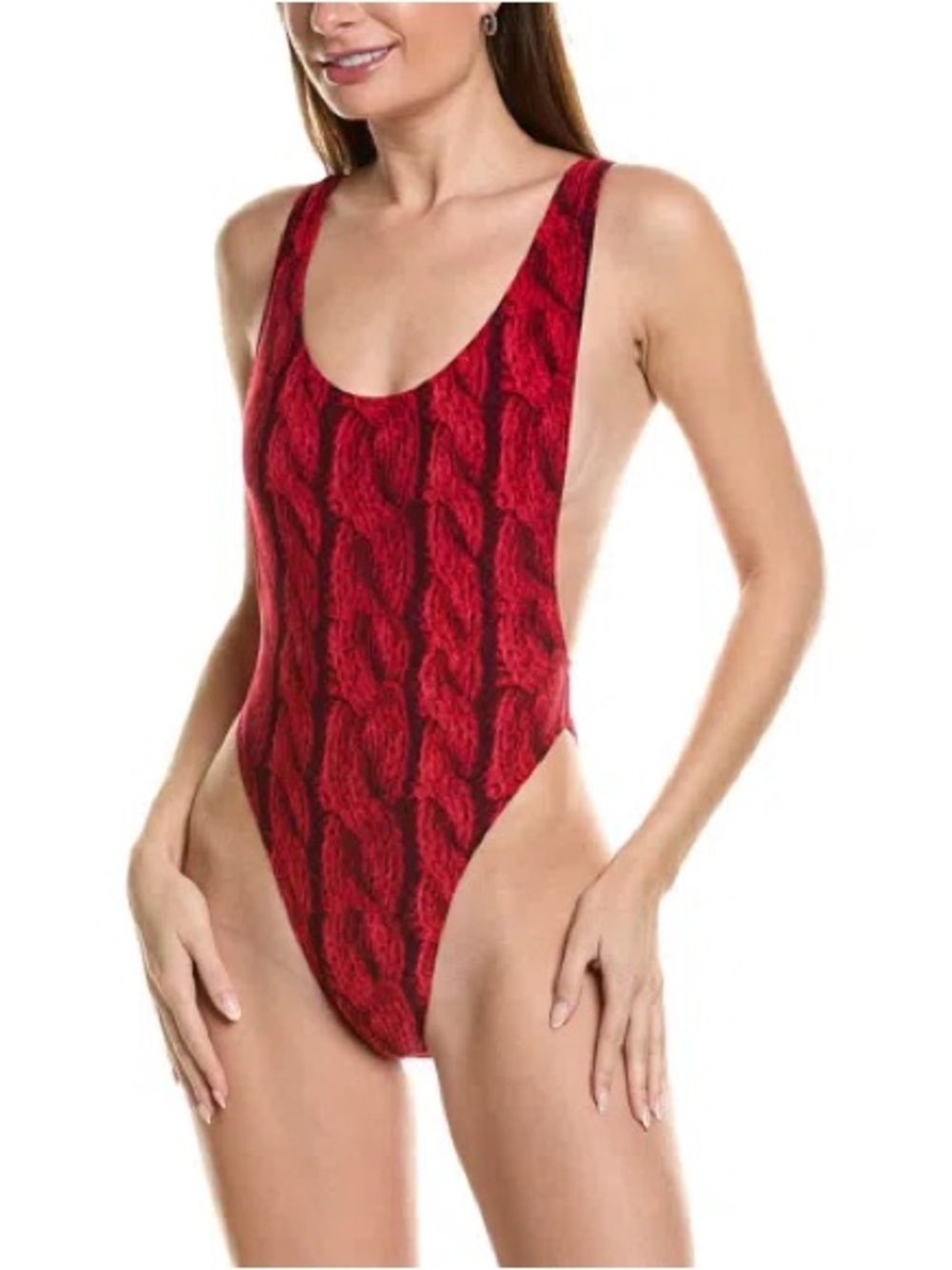 Norma Kamali Red Cable-Print One-Piece Swimsuit